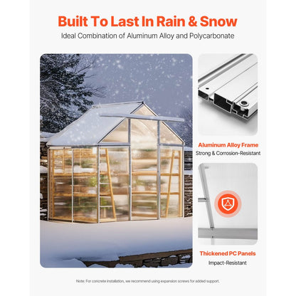 SNG190-2 - Durable 6.06 x 4.13 Ft Polycarbonate Greenhouse with Ventilation
