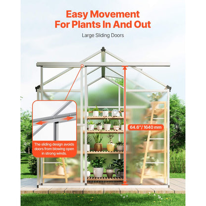 SNG190-2 - Durable 6.06 x 4.13 Ft Polycarbonate Greenhouse with Ventilation