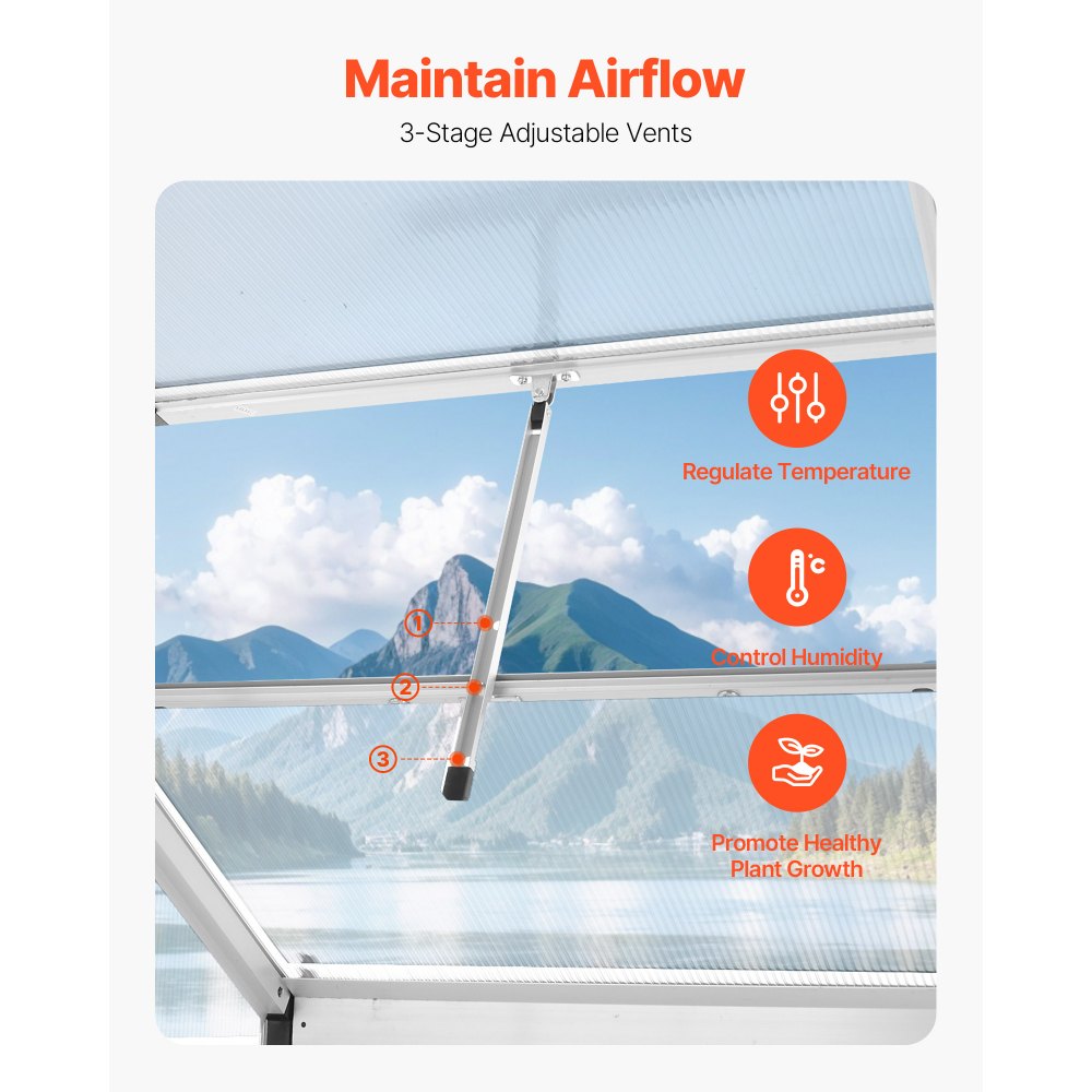 SNG190-2 - Durable 6.06 x 4.13 Ft Polycarbonate Greenhouse with Ventilation