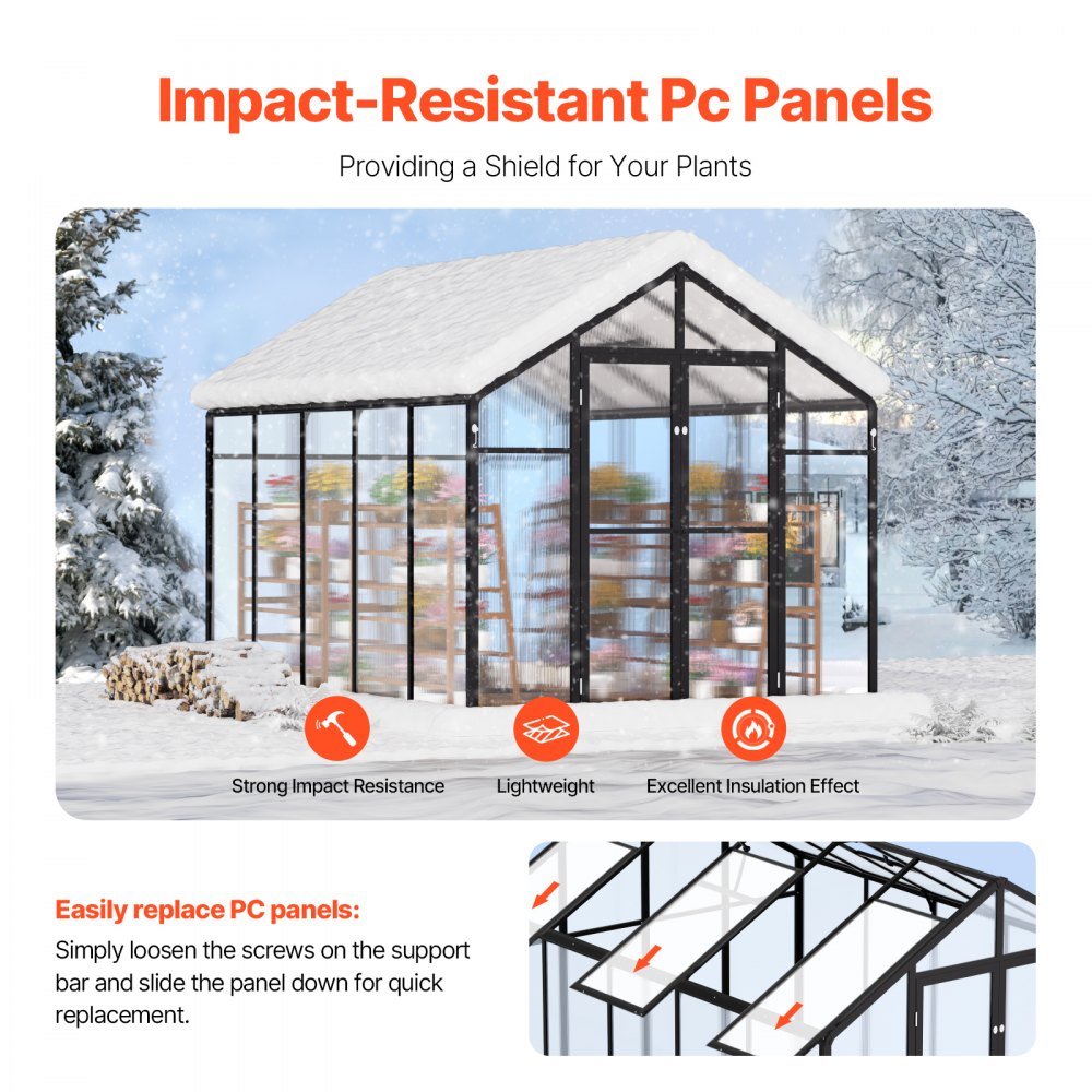 AM035 - 8x10 Ft Polycarbonate Greenhouse with Adjustable Vents