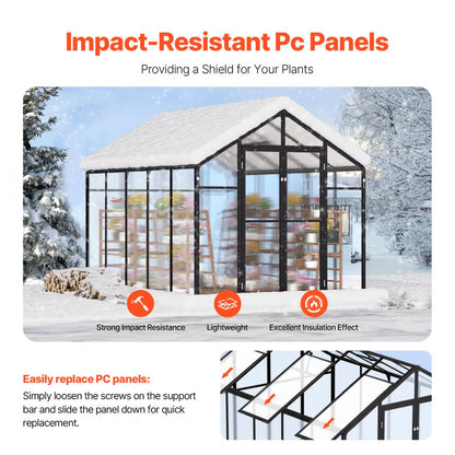 AM035 - 8x10 Ft Polycarbonate Greenhouse with Adjustable Vents