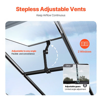 AM035 - 8x10 Ft Polycarbonate Greenhouse with Adjustable Vents