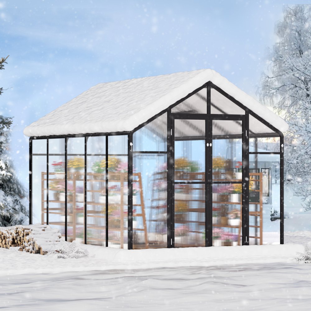 AM035 - 8x10 Ft Polycarbonate Greenhouse with Adjustable Vents