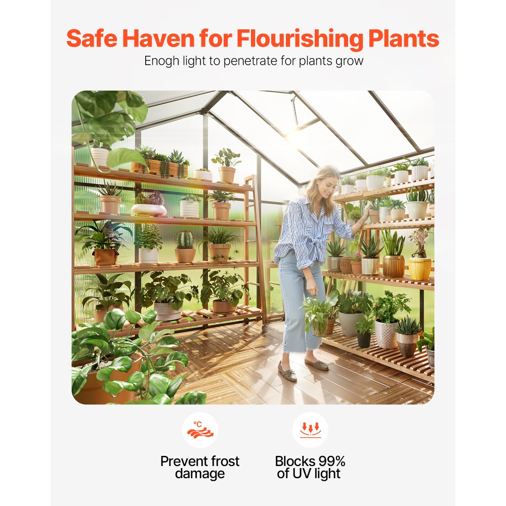 AM036 - 8x12 Ft Polycarbonate Walk-In Greenhouse with Dual Ventilation