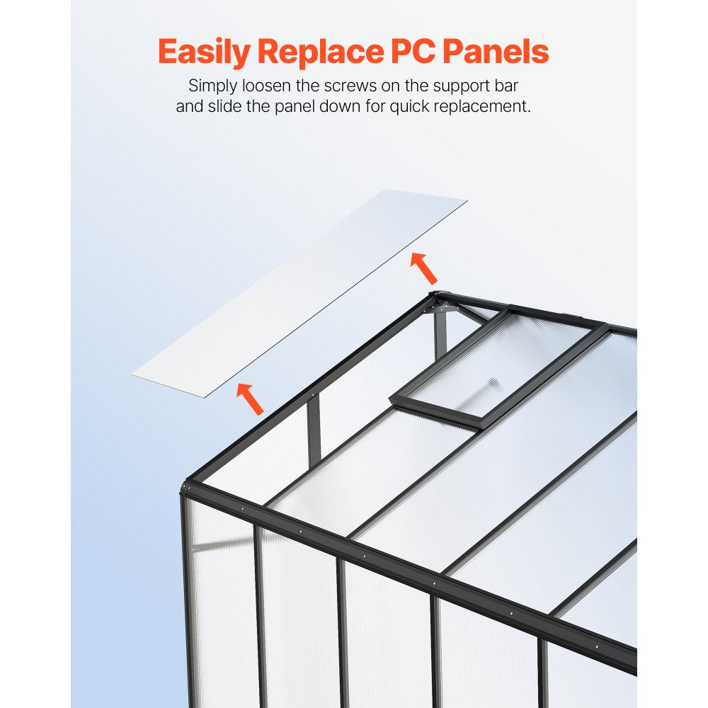AM036 - 8x12 Ft Polycarbonate Walk-In Greenhouse with Dual Ventilation