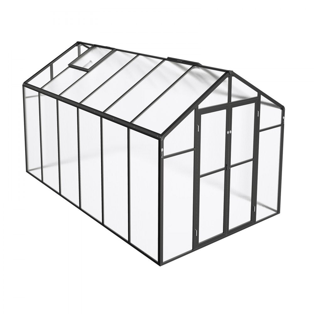 AM036 - 8x12 Ft Polycarbonate Walk-In Greenhouse with Dual Ventilation