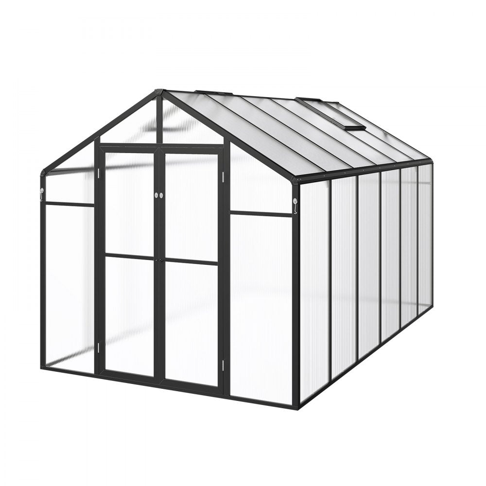 AM036 - 8x12 Ft Polycarbonate Walk-In Greenhouse with Dual Ventilation