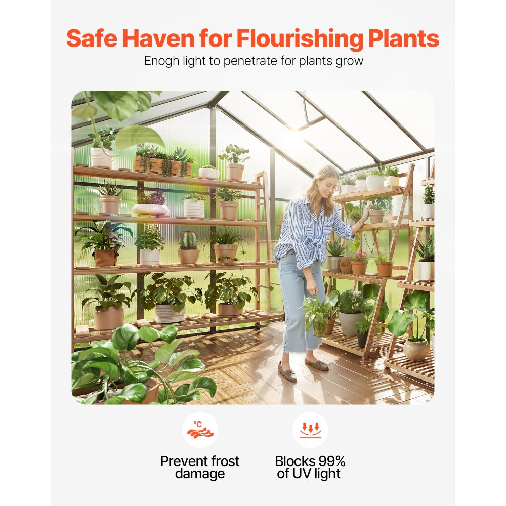 AM037 - 8x14 Ft VEVOR Polycarbonate Greenhouse with Dual Roof Ventilation