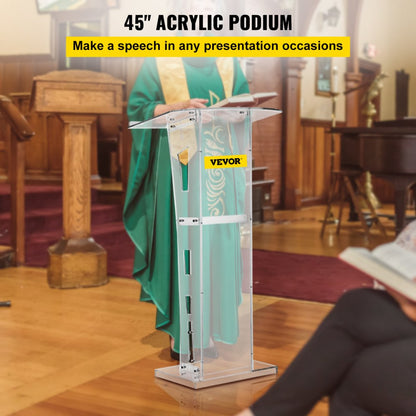 010803172504 - 45" Acrylic Podium with Middle Shelf and Anti-Slip Design