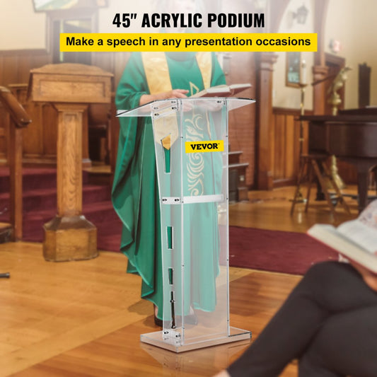 010803172504 - 45" Acrylic Podium with Middle Shelf and Anti-Slip Design