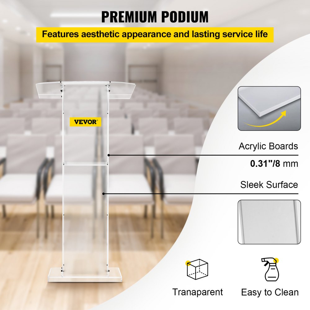 010803172504 - 45" Acrylic Podium with Middle Shelf and Anti-Slip Design