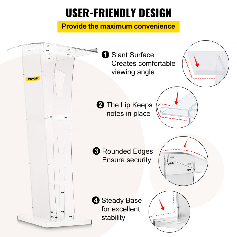 010803172504 - 45" Acrylic Podium with Middle Shelf and Anti-Slip Design