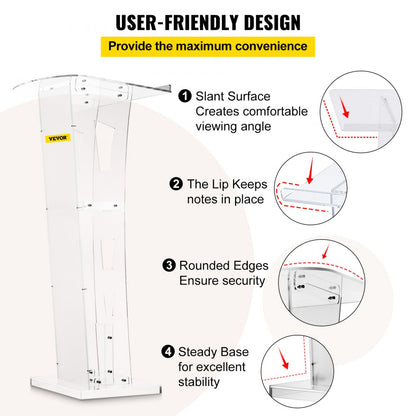 010803172504 - 45" Acrylic Podium with Middle Shelf and Anti-Slip Design
