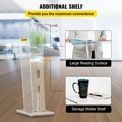 010803172504 - 45" Acrylic Podium with Middle Shelf and Anti-Slip Design