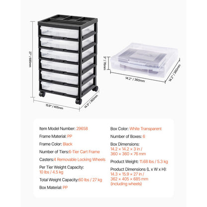 29658 - 6-Tier Rolling Storage Cart with Locking Wheels