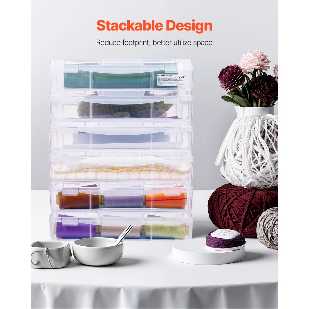 21976-6 - 14x14" Stackable Scrapbook Storage Boxes, 6 Clear Containers