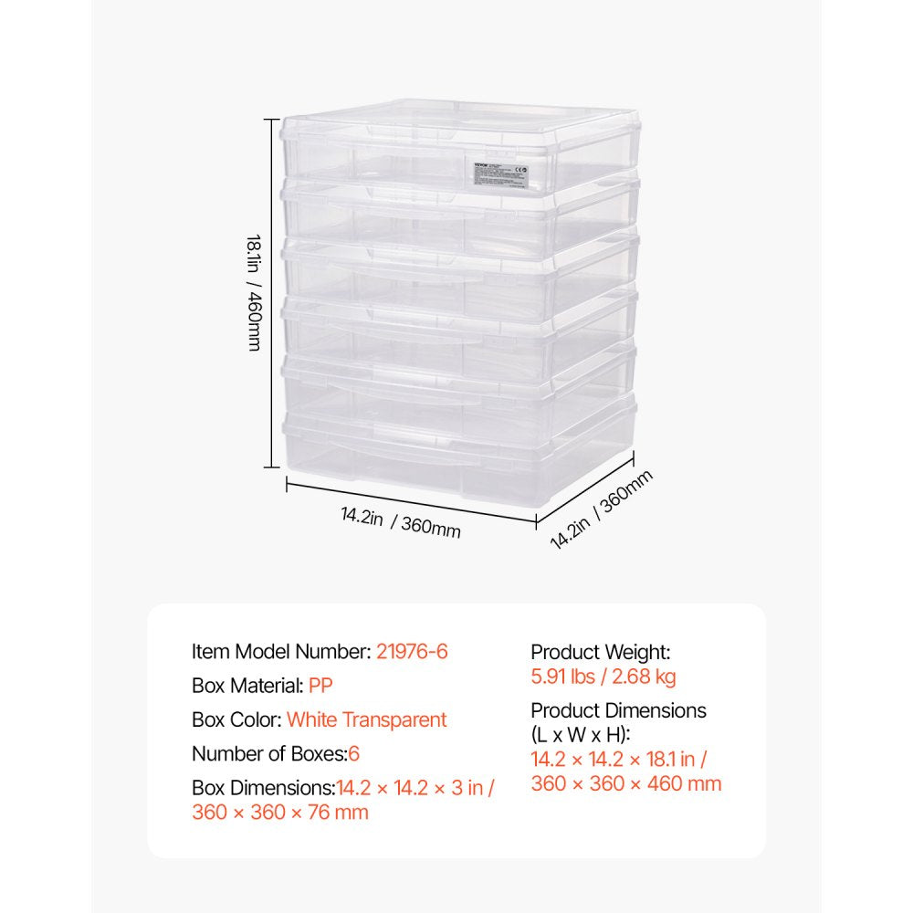 21976-6 - 14x14" Stackable Scrapbook Storage Boxes, 6 Clear Containers