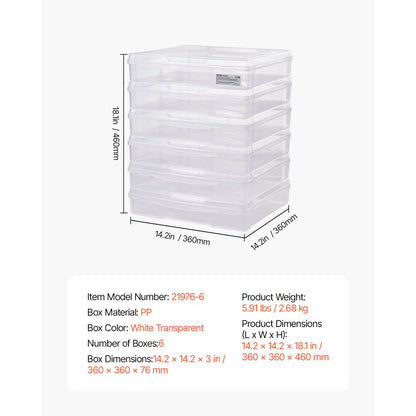 21976-6 - 14x14" Stackable Scrapbook Storage Boxes, 6 Clear Containers