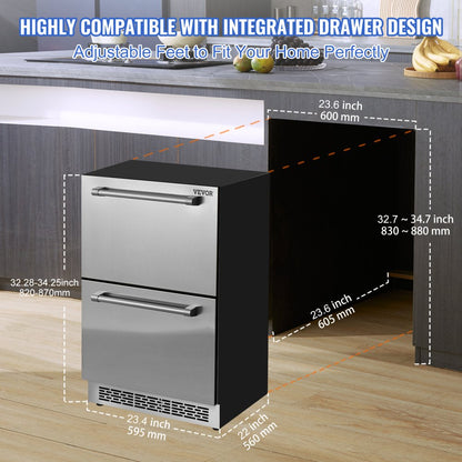 BCD-145WD - Compact 24" Undercounter Fridge with Dual-Temperature Drawers