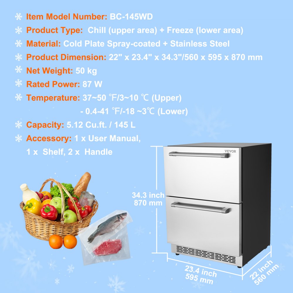 BCD-145WD - Compact 24" Undercounter Fridge with Dual-Temperature Drawers