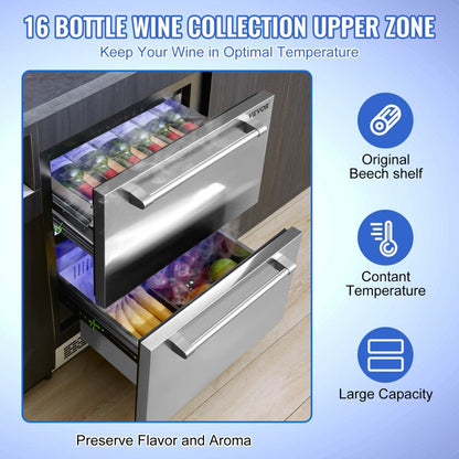 BC-145WD - 24" Stainless Steel 2-Drawer Wine Cooler with Dual Temperature Control