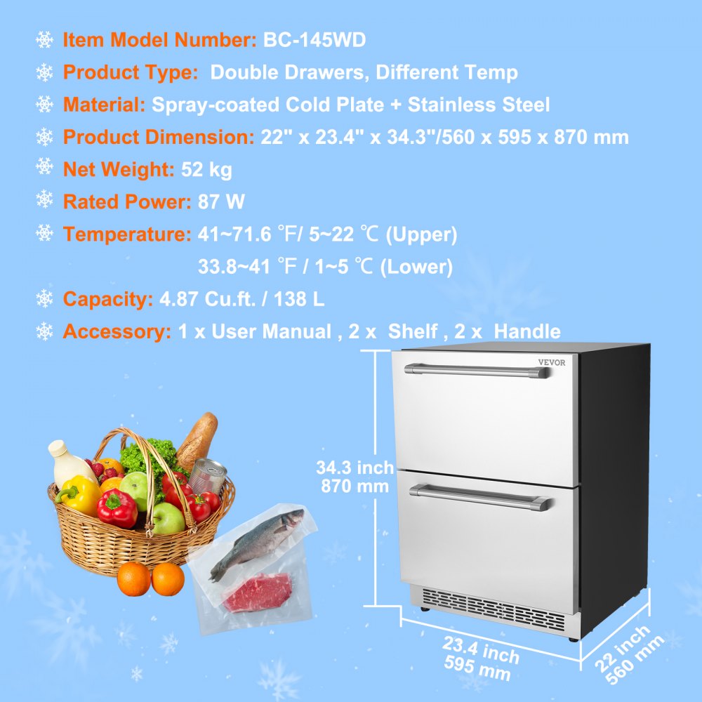 BC-145WD - 24" Stainless Steel 2-Drawer Wine Cooler with Dual Temperature Control