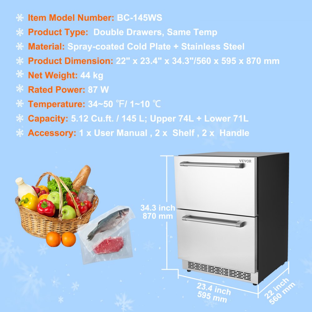 BC-145WS - 24" Built-in Beverage Fridge with Touch Control & Efficient Cooling