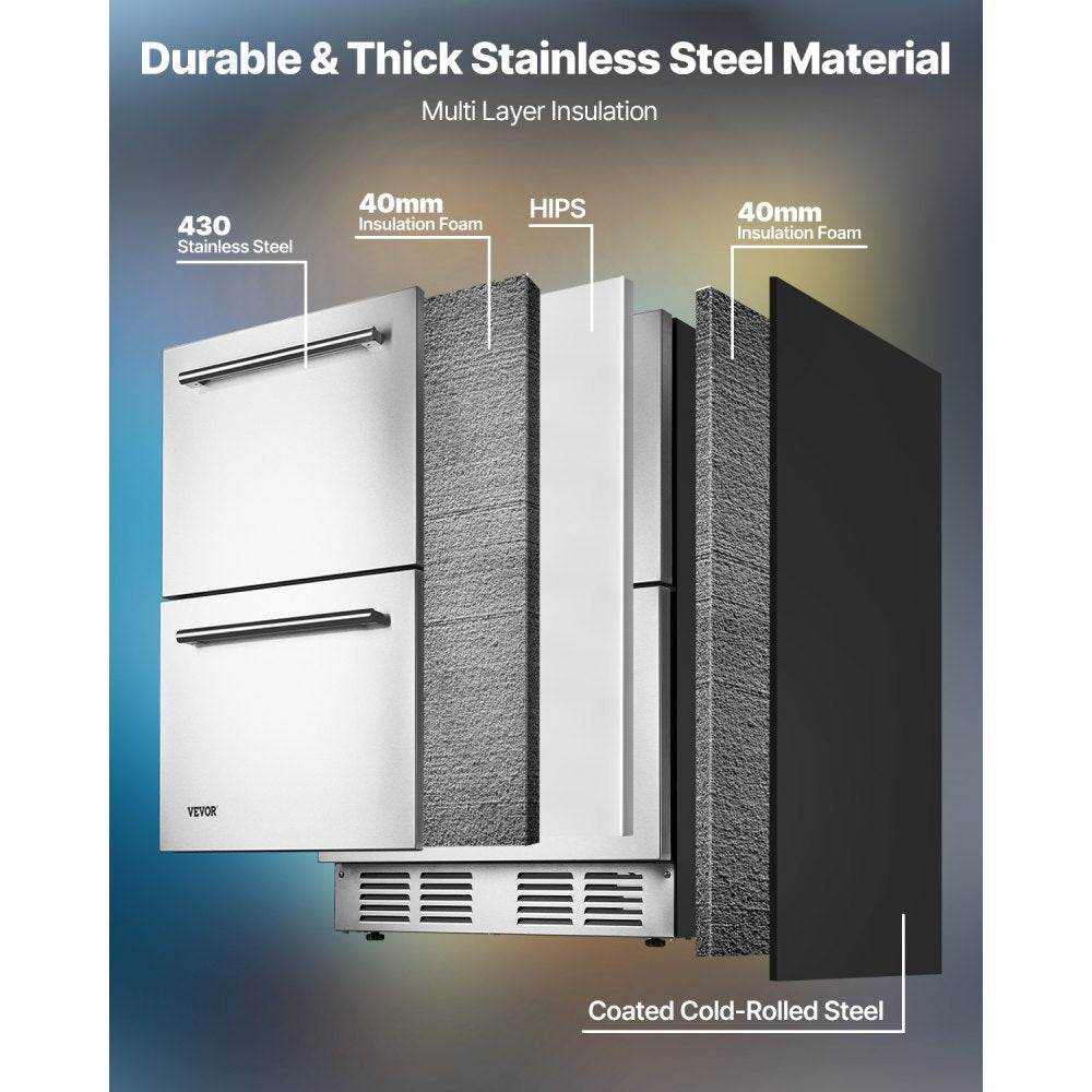 BC-145B/2T - 24" Dual Drawer Stainless Steel Refrigerator with 140L Capacity