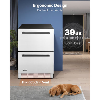 BC-145B/2T - 24" Dual Drawer Stainless Steel Refrigerator with 140L Capacity