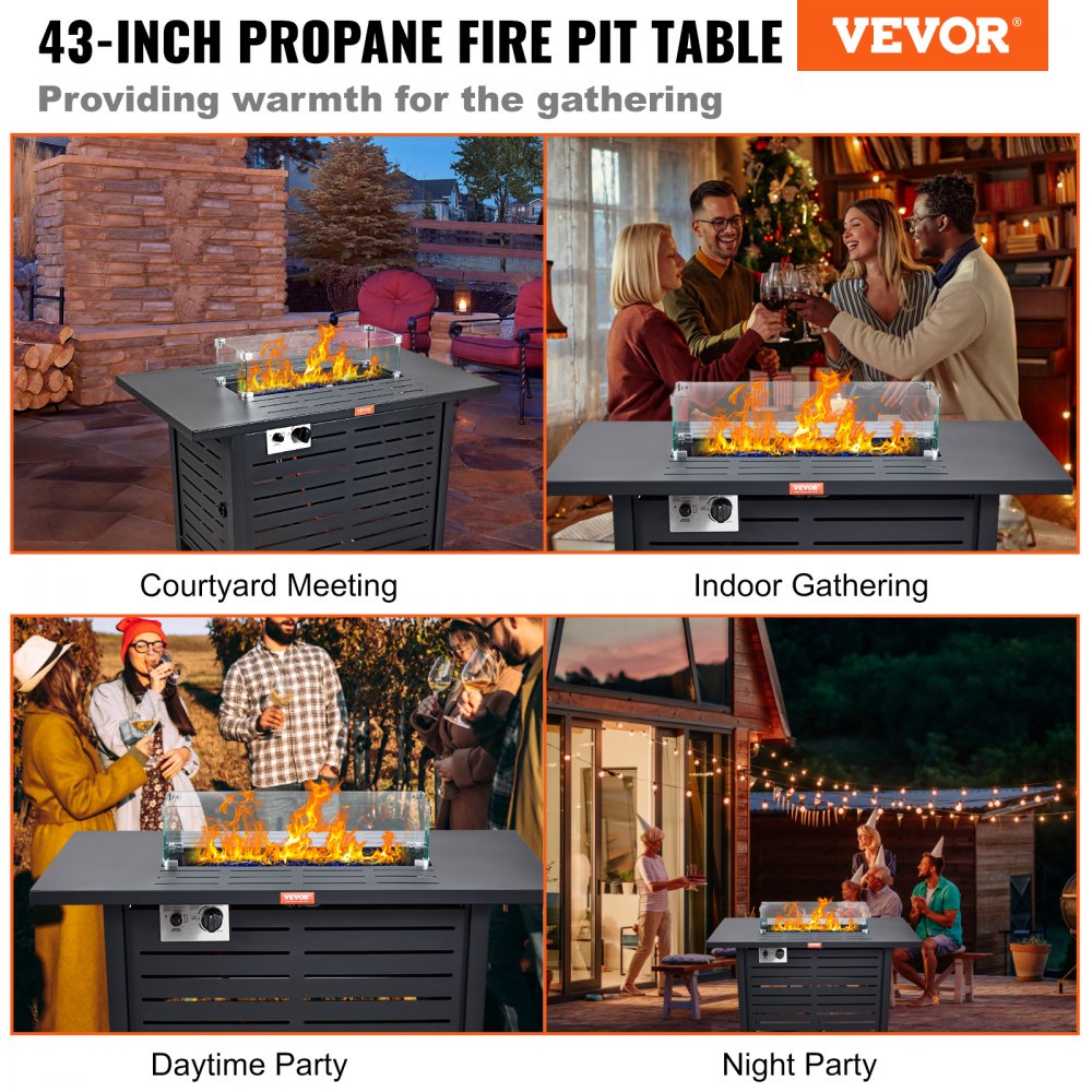 QL-001 Gas Fire Pit - 43" 50000 BTU Table with Rain Shield & Ignition