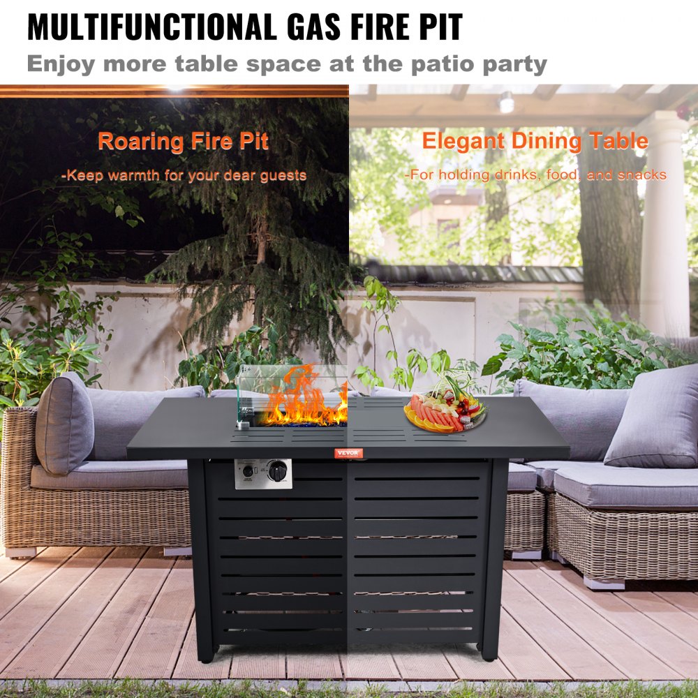 QL-001 Gas Fire Pit - 43" 50000 BTU Table with Rain Shield & Ignition