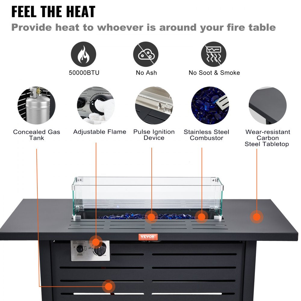 QL-001 Gas Fire Pit - 43" 50000 BTU Table with Rain Shield & Ignition