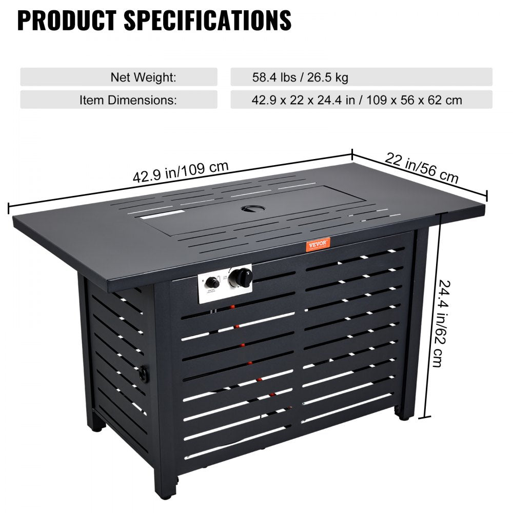 QL-001 Gas Fire Pit - 43" 50000 BTU Table with Rain Shield & Ignition