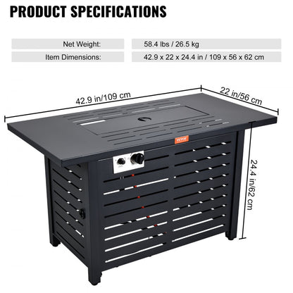 QL-001 Gas Fire Pit - 43" 50000 BTU Table with Rain Shield & Ignition