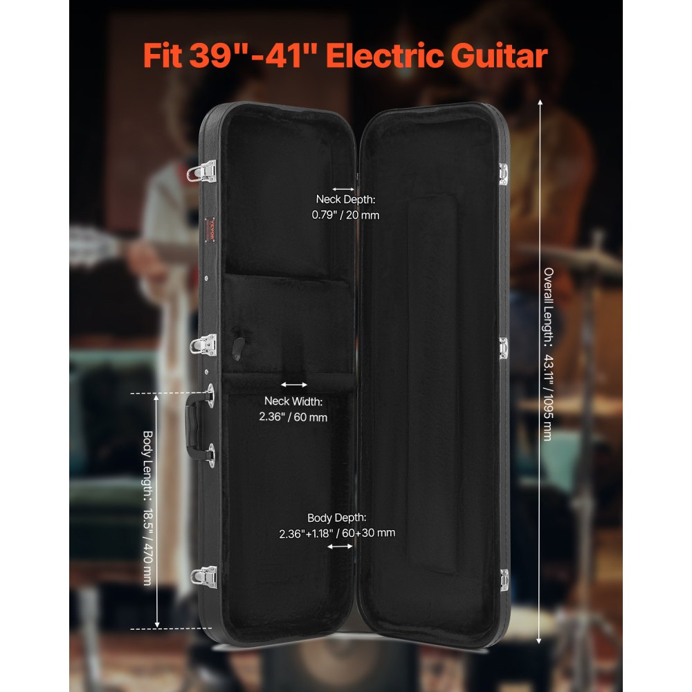 JX-41A - Portable Electric Guitar Hard Case with Plush Padding, 43.11 in