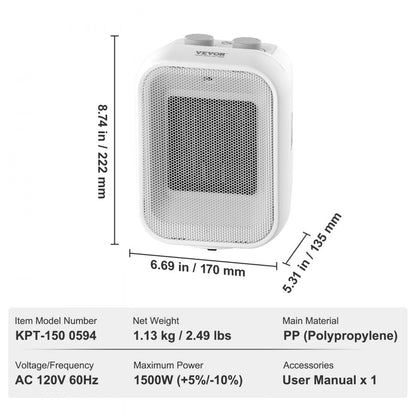 KPT-150 0594 - Compact 1500W Space Heater with Thermostat for Efficient Heating