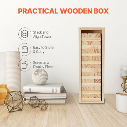 NTMN1001 - 54 Pine Wood Tumbling Blocks Tower Game, 2ft High