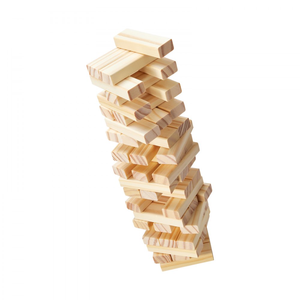 NTMN1001 - 54 Pine Wood Tumbling Blocks Tower Game, 2ft High