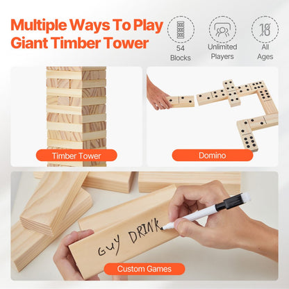 NTMN1002 - 54 Blocks Pine Wood Tumbling Tower Game, 2ft High Challenge