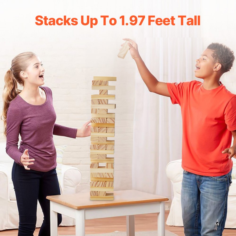 NTMN1002 - 54 Blocks Pine Wood Tumbling Tower Game, 2ft High Challenge