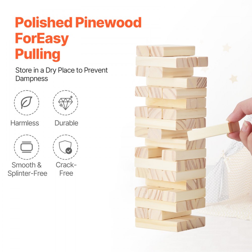 NTMN1002 - 54 Blocks Pine Wood Tumbling Tower Game, 2ft High Challenge