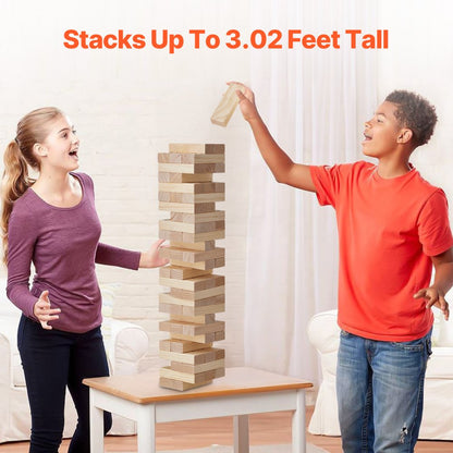 NTGW1401 - 54-Piece Wooden Tumbling Tower & Domino Game, 18"-36" Height
