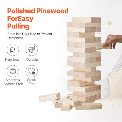 NTGW1401 - 54-Piece Wooden Tumbling Tower & Domino Game, 18"-36" Height
