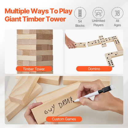 NTGW1402 - 54-Piece Pine Wood Tumbling Tower, Reaches 4 Feet Tall