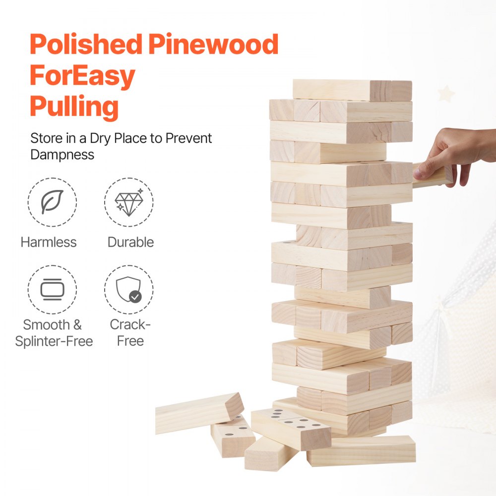 NTGW1402 - 54-Piece Pine Wood Tumbling Tower, Reaches 4 Feet Tall