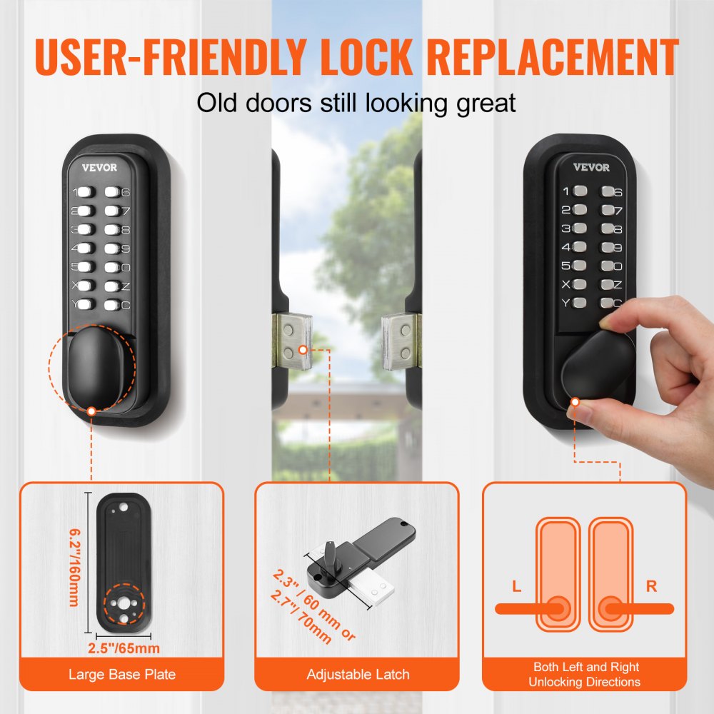 OL601HD2-B-01 - Keyless Mechanical Door Lock for Secure Outdoor Areas