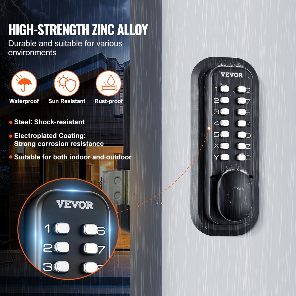 OL601HD2-B-01 - Keyless Mechanical Door Lock for Secure Outdoor Areas
