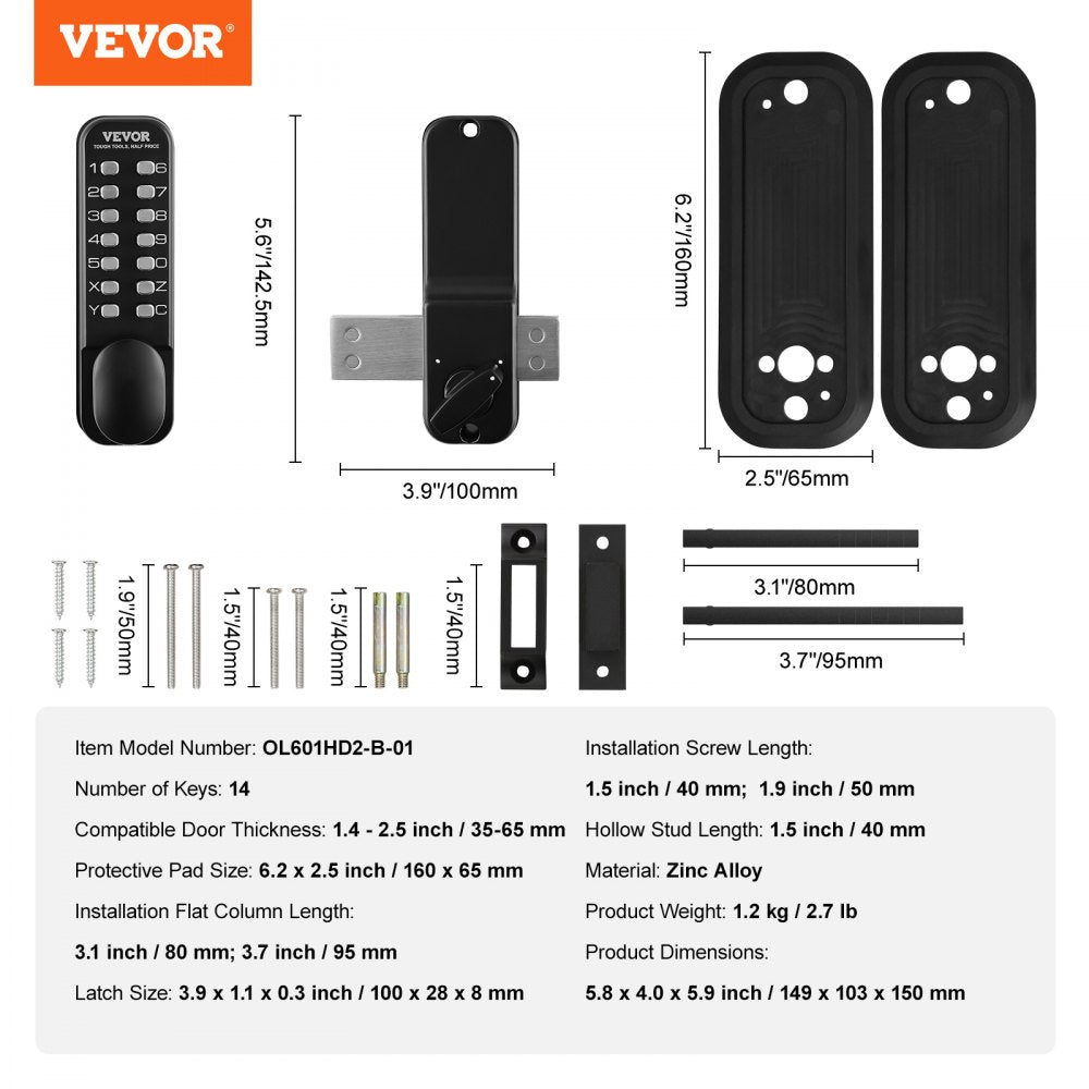 OL601HD2-B-01 - Keyless Mechanical Door Lock for Secure Outdoor Areas