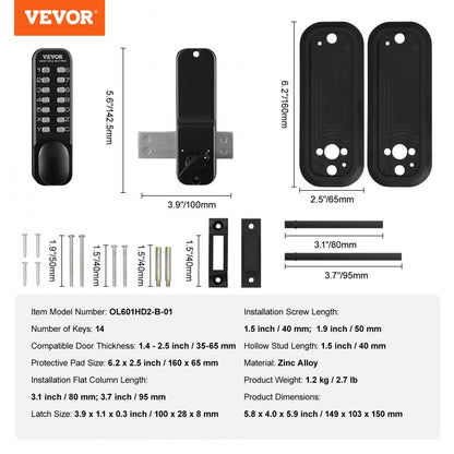 OL601HD2-B-01 - Keyless Mechanical Door Lock for Secure Outdoor Areas
