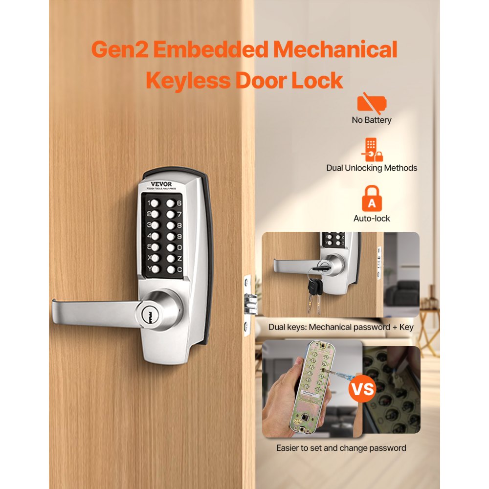 OL-700D2-BC-03 - Keyless Mechanical Door Lock, 1.4-2.5" Thick Compatible